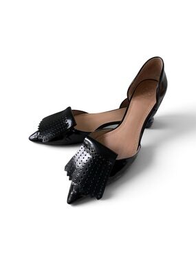 Tory Burch Black Patent Pointed D'Orsay Flats with Kiltie